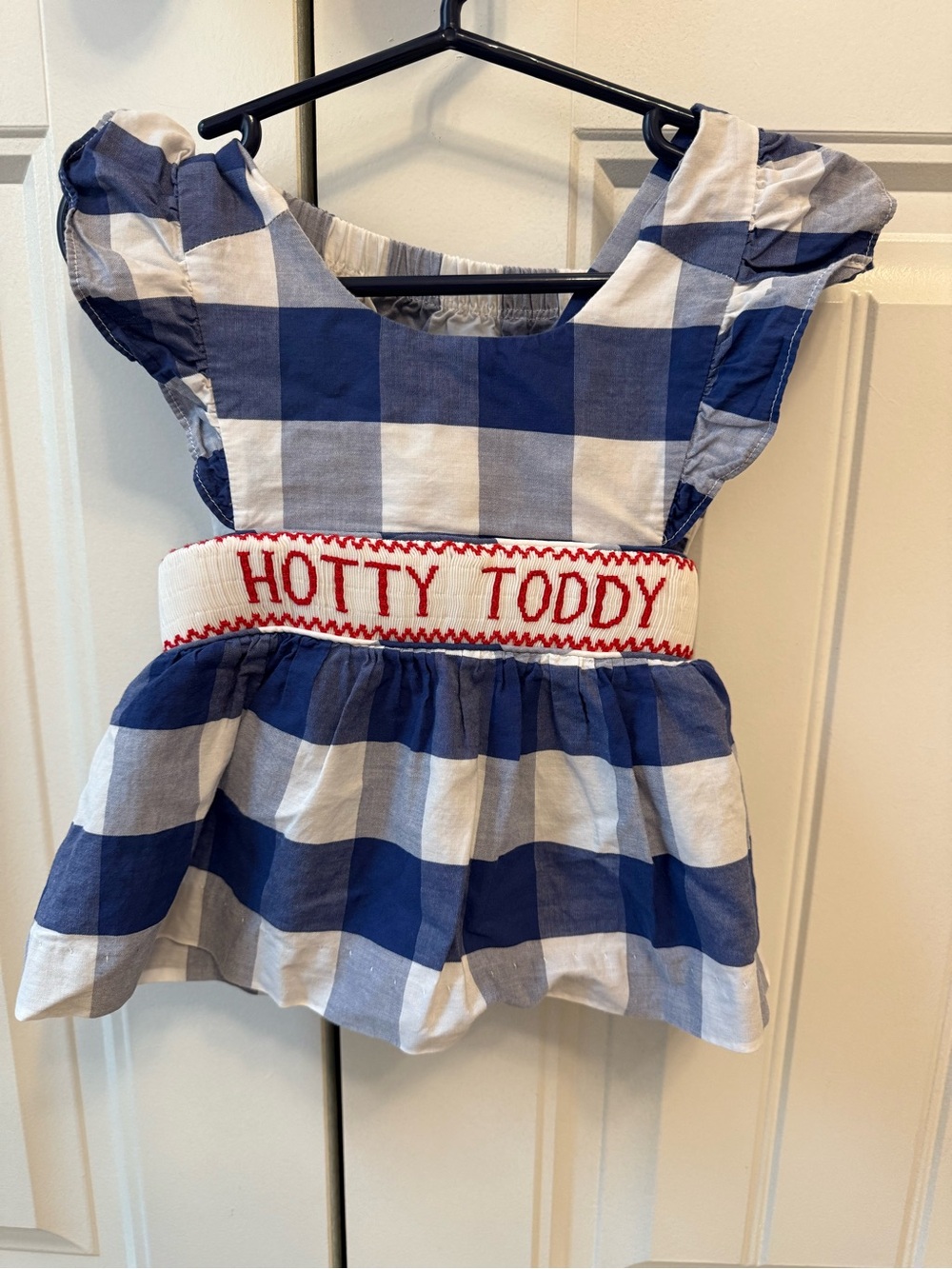 Blue & White Check Smocked Waist Kids Top + bloomer- "Hotty Toddy"